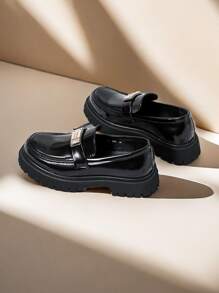 Men's Patent Leather Thick-Soled Elevator Shoes, Formal Dress Shoes - Black - View 2