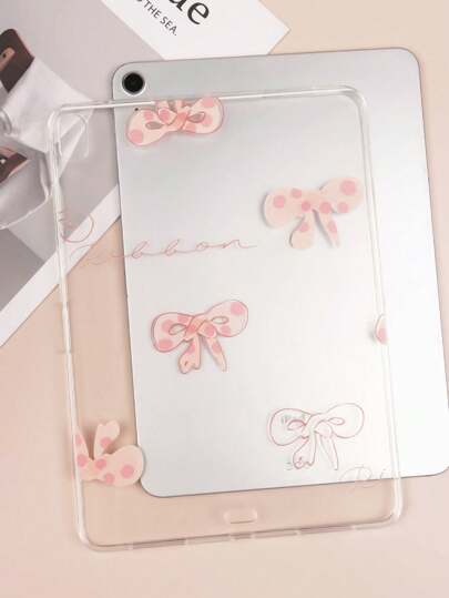 xcxjyf One Transparent Bow Pink Painting Lightweight Ultra-Thin Soft Shell Simple/Fresh/New TPU Tablet Protective Case, IPad-Compatible Without Pencil Slot. Compatible With IPad Mini 1/2/3/Mini 4/Mini 5/Mini 6/9.7/10.2/10.5/10.9/11-Inch/10th Gen/Air 11-In.(M2)-2024/Pro 11-In.(M4)-2024, Apple Model A7/A8, Samsung Model.