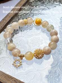 1 Pc Fashionable Natural Stone Cherry Blossom Agate Bracelet Suitable For Gift Giving.Comes With Gift Box And Jewelry Storage Bag. - View 2