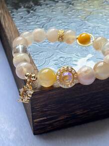 1 Pc Fashionable Natural Stone Cherry Blossom Agate Bracelet Suitable For Gift Giving.Comes With Gift Box And Jewelry Storage Bag. - View 4