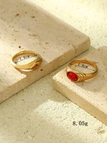 2 chiếc thép không gỉ màu vàng nặng và bộ kim cương đỏ hình bầu dục, nhẫn công nghiệp nặng cao cấp dành cho nữ, thích hợp cho các bữa tiệc, trang trí hàng ngày hoặc quà tặng - Vàng - Xem 3