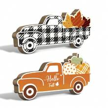 Putuo Decor 普陀裝飾2入組卡車造型木質桌面裝飾，Hello Fall，家居農家辦公室咖啡館桌面裝飾，秋天感恩節禮物 - 彩色 - 查看 1