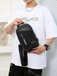 1个多功能斜挎胸包 - 尼龙材质，多功能胸包/单肩包，带充电口和多个隔层，撞色尼龙材质，圣诞节/节日/情人节礼物，腰包，返校季包，运动休闲包，钱包，斜挎包，学生必备，毕业小包，单肩包，徒步旅行配件包，节日 - 黑色 - 查看 9