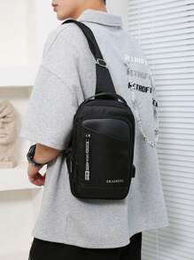 1个多功能斜挎胸包 - 尼龙材质，多功能胸包/单肩包，带充电口和多个隔层，撞色尼龙材质，圣诞节/节日/情人节礼物，腰包，返校季包，运动休闲包，钱包，斜挎包，学生必备，毕业小包，单肩包，徒步旅行配件包，节日 - 黑色 - 查看 10