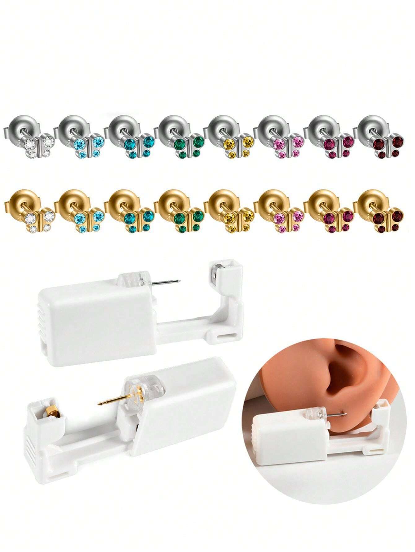 Ear Piercing Gun Butterfly Crystal Disposable Disinfect Safety Earring