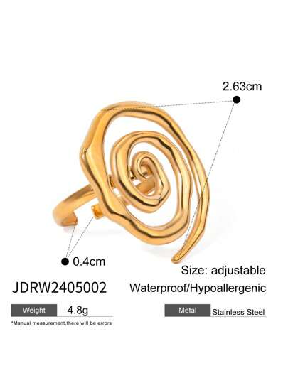 Uworld 1 pieza Anillo de línea de laberinto en espiral vaciado con diseño sencillo, enchapado en oro de 18K con acero inoxidable de alta calidad para las manos de la mujer, joyería de calidad para el uso diario