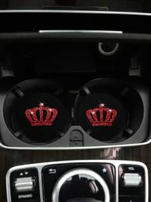 2入組防水橡膠閃亮皇冠汽車杯墊防滑墊汽車配件