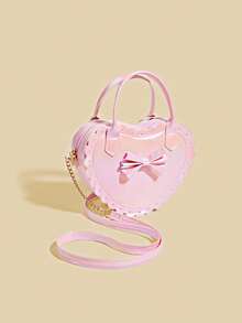 女孩时尚公主蝴蝶结爱心手提包/单肩包，适合日常、派对、外出、生日礼物 - 粉色 - 查看 4
