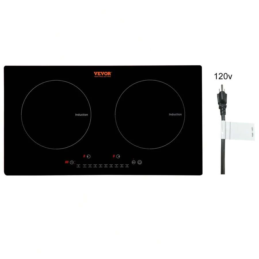 Electric Cooktop, 2 Burners, 24'' Induction Stove Top, Built-In Magnetic Cooktop 1800W, 9 Heating Level Multifunctional Burner, LED Touch Screen W/Child Lock & Over-Temperature Protection - màu đen - Xem 1