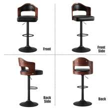Nalupatio Wooden Barstools PU Leather Upholstered Bar Chairs Set Of 2 With Back & Footrest - 黑色 - 查看 7