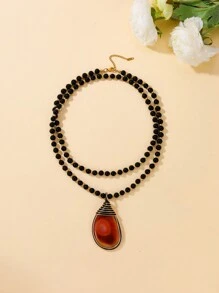 1 chiếc vòng cổ mặt hình giọt nước bằng đá tự nhiên thủ công, chuỗi áo len họa tiết độc đáo vân đá mã não nhiều lớp, màu ngẫu nhiên - Giọt nước XL0010 - Xem 12