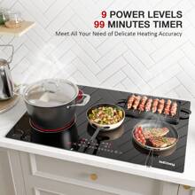 IsEasy Induction Hob, Built-In 5 Zones (Double Circuit), Step Timer, 77*52 Cm, 8600 W, Black