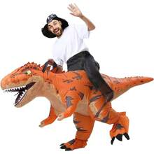 Disfraz inflable de dinosaurio de dibujos animados para adultos, disfraz de montar tiranosaurio rex, conjunto inflable de dinosaurio divertido para Halloween/carnaval - Azul - Ver 3