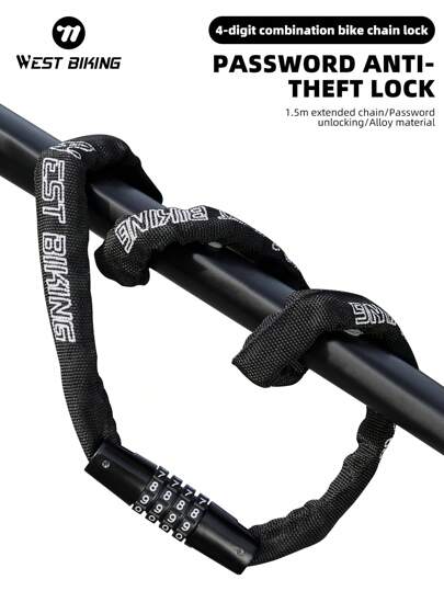  WEST BIKING Bicycle Chain Lock 4-Digit Combination Lock For Mountain/Road Bike Motorcycle Electric Scooter, Portable