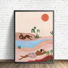 1 张无框帆布墙艺术海报，描绘了两个人在阳光下的溪流旁悠闲地度过时光，风景如画，非常适合为卧室、客厅、办公室增添轻松的氛围 - 彩色 - 查看 15