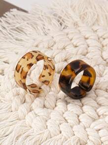 2pcs Fashionable Minimalist Resin Open Rings With Multiple Colors, Suitable For Women's Daily Wear - Brown - View 5