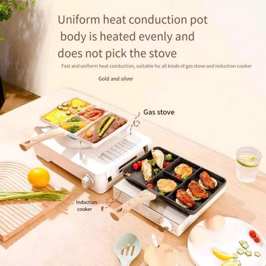 1入新款麥飯石不沾平底鍋，四孔早餐鍋，多功能煎蛋牛排鍋，家用炊具