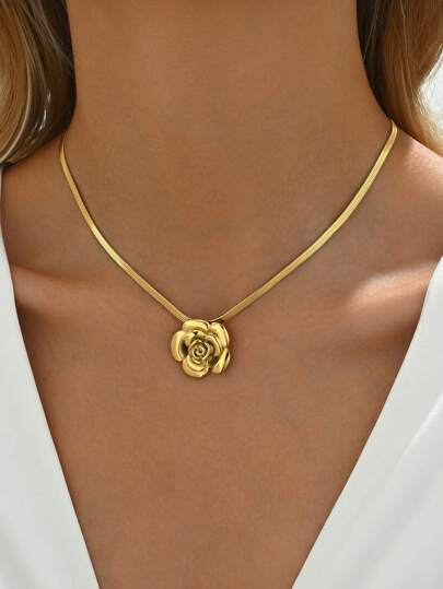 LIEBEIRIS 1入18K金鍍不鏽鋼玫瑰項鍊，適合女性日常佩戴