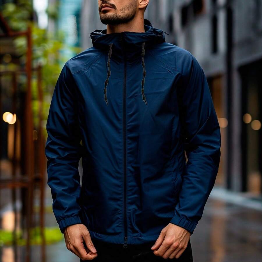 Jaqueta corta vento 100% forrada - Azul Marinho - Visão 1