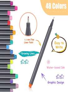 1set 12/24/36/48 Colors 0.4mm Fine Tip Colored Pens, Diary, Note Taking, Writing, Drawing, Coloring, Calendar, Office, School, Teacher Fine Tip Markers Back To School