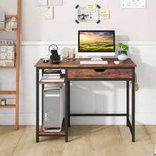 Computer Desk With Charging Station And Drawer & Adjustable Shelf-Rustic Brown - 質樸棕色 - 查看 6