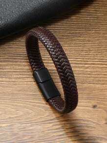 時尚男士磁扣皮革手鐲-多尺寸編織手繩，適用於戶外運動和休閑穿著 - 彩色 - 查看 14