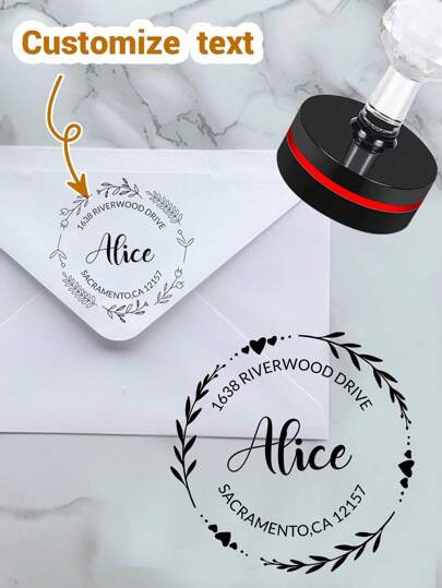 1pc Personalized Stamp Set With Family Name, Personalized Round Stamp Custom Return Name Address Stamp, Forever Wedding Name And Postage Wedding Business Stamper Customized Round Handmade With Love By Name Design Family Monogram Signature DIY Invitation Card Multi-Functional, Seal, Reusable Exquisite Custom, Personalized, Unique Ideal Gifts For Him Her,Elegant Living,Artful Living