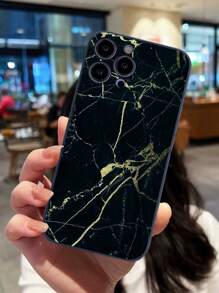 1pc Black Magic Cube Anti-Drop Marble Pattern Phone Case, Compatible With IPhone