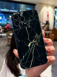 1pc Black Magic Cube Anti-Drop Marble Pattern Phone Case, Compatible With IPhone