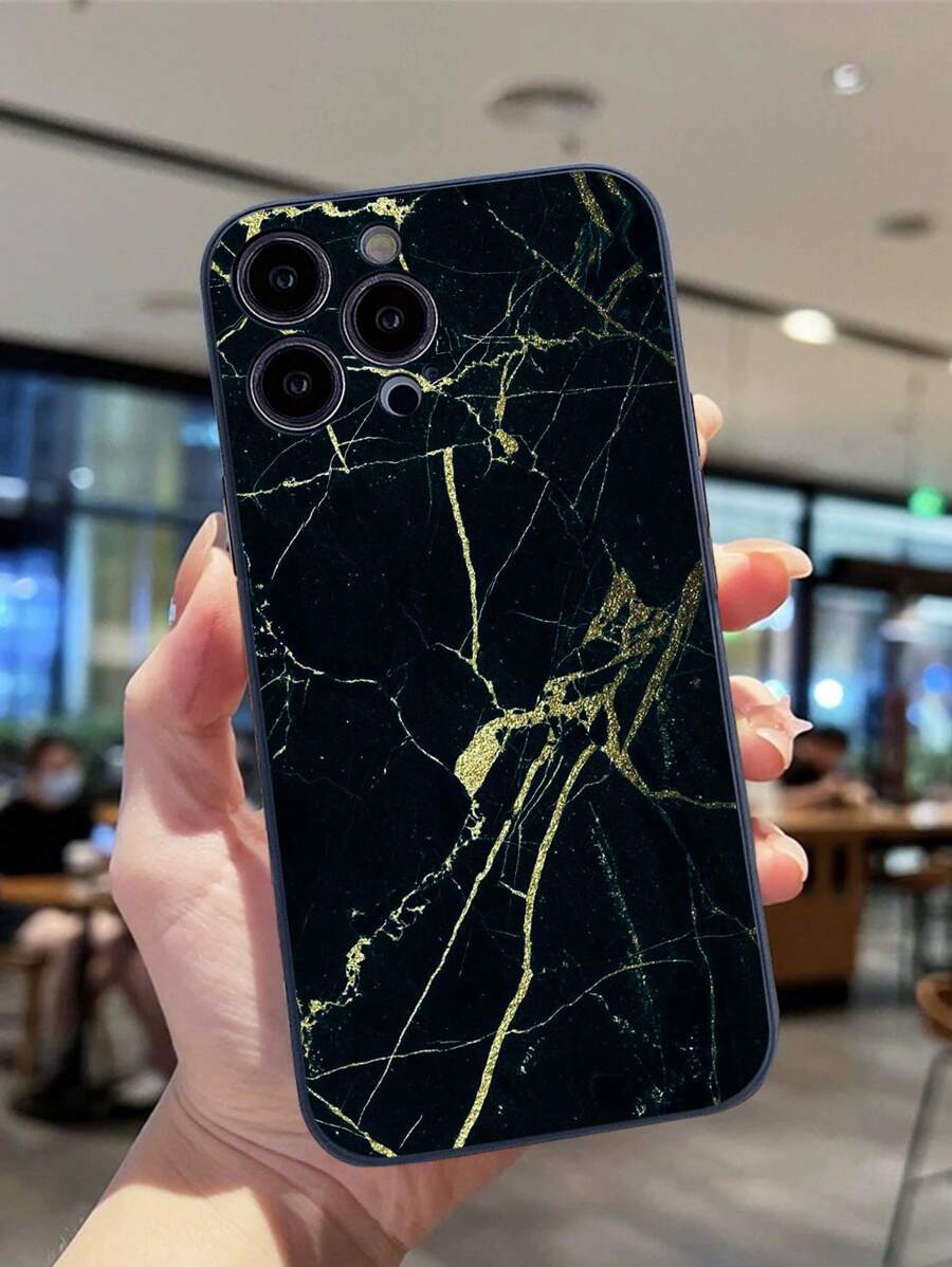 1pc Black Magic Cube Anti-Drop Marble Pattern Phone Case, Compatible With IPhone