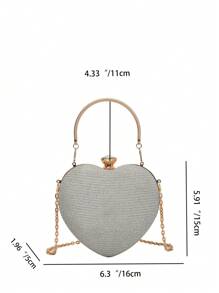 魅力閃爍的閃亮亮，閃銀，豪華，有光澤的女士心形鑲嵌晚宴手拿包，豪華設計師女孩閃爍的水晶手拿包，配鏈條帶，Y2k風格的新奇包包，婚禮派對晚宴包，派對女孩，女人，新娘的晚宴手袋。最好的情人節禮物給女友，女士。非常適合購物，日常使用。 - 銀色 - 查看 5