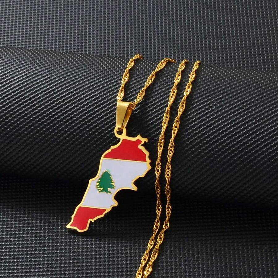1 pieza Collar con colgantes del mapa del con bandera, joyería con cadenas de mapas - Multicolor - Ver 1