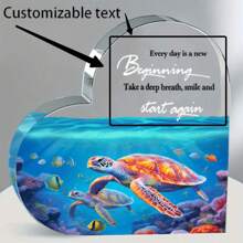 Aangepast acryl hartvormig raster, elke dag is een nieuw begin, adem diep, lach met inspirerende citaten, schildpad, tafelblad decor cadeau voor thuiskantoor