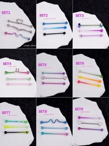 3Pcs/Set Y2k Punk Industrial Piercing Jewelry 14G 316L Stainless Steel Gradient Color Industrial Earrings For Women Halloween Heart Industrial Bar Piercing Cartilage Helix Piercing Earrings Heart Industrial Barbell Body Piercing Jewelry 38mm 1&1/2 Inch Industrial Piercing Bar For Halloween Gift Party Daily Wear Valentines,Mom,Mother,Mother's Day,Gift - Multicolor - View 3