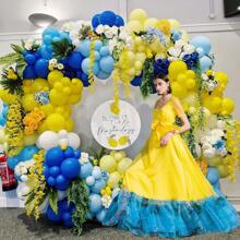 143件/套 皇家藍與黃色檸檬氣球花環套裝，包含淺藍色、淡黃色、白色乳膠氣球，適合夏季檸檬主題新娘派對、週年紀念、生日、婚禮、DIY派對裝飾 - 彩色 - 查看 4