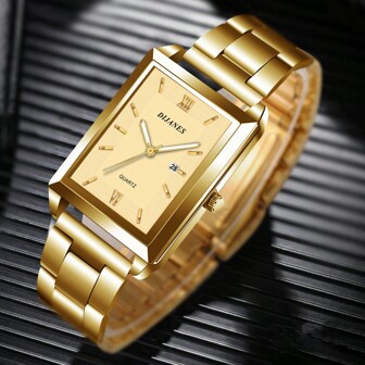 Luxury Women's Bracelet Watch, Metal Strap With Gold And Silver Tone, Top Fashion Brand Quartz Watch For Women With Calendar, Business Style