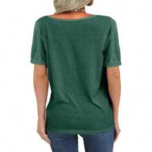 BZB Women Summer Deep V-Neck Short Sleeve Tops Fashion Casual Solid Loose Basic T Shirt - 綠色 - 查看 2