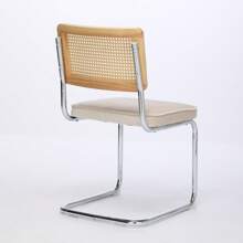 Mid Century Modern Dining Chairs Set Of 2, Velvet Accent Chairs With Natural Cane Back & Stainless Chrome Base, Famous Breuer Designed Chairs, Upholstered Rattan Kitchen Chairs - 米色 - 查看 6