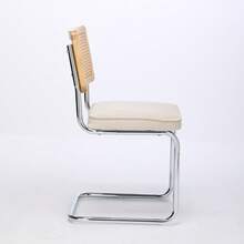 Mid Century Modern Dining Chairs Set Of 2, Velvet Accent Chairs With Natural Cane Back & Stainless Chrome Base, Famous Breuer Designed Chairs, Upholstered Rattan Kitchen Chairs - 米色 - 查看 5