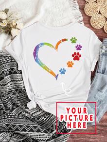 Personalized Custom Photo Women's T-Shirt, Custom Gift T-Shirt, DIY Clothing Support Adding Your Favorite Photo Casual White Summer - White - View 3