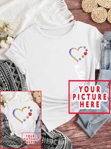 Personalized Custom Photo Women's T-Shirt, Custom Gift T-Shirt, DIY Clothing Support Adding Your Favorite Photo Casual White Summer - White - View 1
