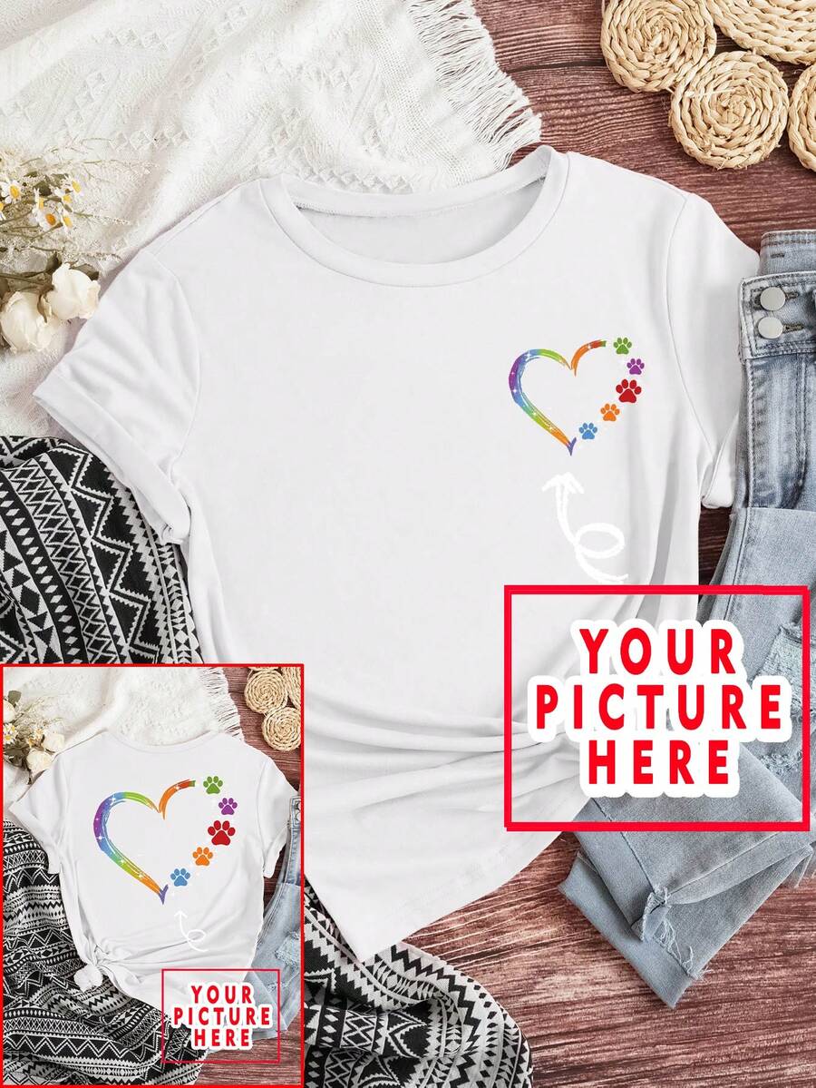 Personalized Custom Photo Women's T-Shirt, Custom Gift T-Shirt, DIY Clothing Support Adding Your Favorite Photo Casual White Summer - White - View 1