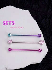 3Pcs/Set Y2k Punk Industrial Piercing Jewelry 14G 316L Stainless Steel Gradient Color Industrial Earrings For Women Halloween Heart Industrial Bar Piercing Cartilage Helix Piercing Earrings Heart Industrial Barbell Body Piercing Jewelry 38mm 1&1/2 Inch Industrial Piercing Bar For Halloween Gift Party Daily Wear Valentines,Mom,Mother,Mother's Day,Gift - Multicolor - View 8