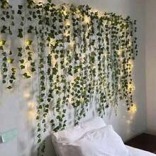 1Set Vine Hanging Garland String Light Artificial Lvy Plants Fake Vines Decorative Lights For Bedroom Wedding Party Garden Wall Room Home Decor(12 Packs Artificial Lvy Plants With 200 LED Curtain Light )Or 1pc 20LED Copper Wire Ivy Light,2 Style For Choose)