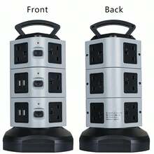 EXTENTION LEAD VERTICAL POWER STRIP TOWER MULTI PLUG USB UK SOCKET 2M CABLE - Black - View 10