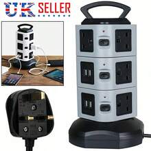EXTENTION LEAD VERTICAL POWER STRIP TOWER MULTI PLUG USB UK SOCKET 2M CABLE - Black - View 8