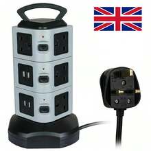 EXTENTION LEAD VERTICAL POWER STRIP TOWER MULTI PLUG USB UK SOCKET 2M CABLE - Black - View 7