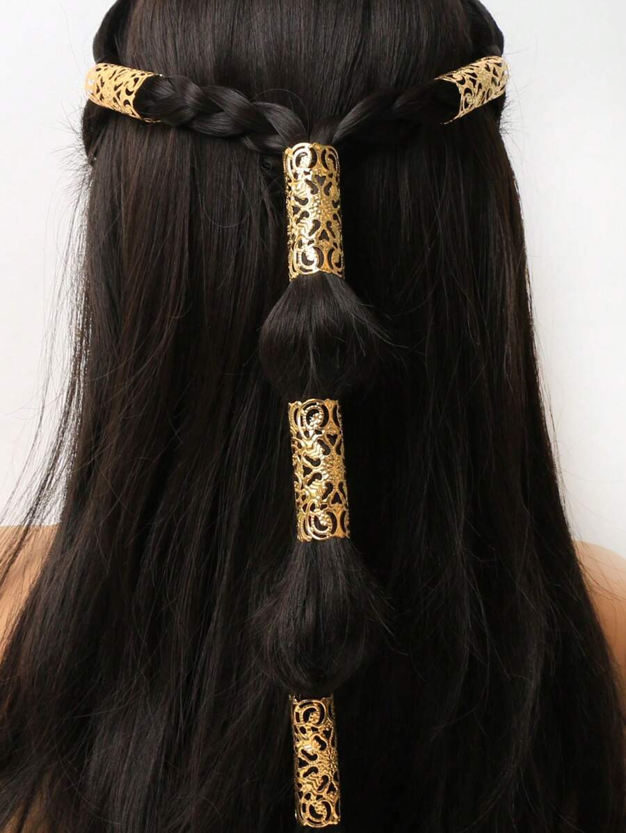 5个金色大号脏辫发夹，朋克Y2K波西米亚风发饰，女士爪夹发卡，学生用品，大学校园风，头部饰品，发夹，波西米亚风格 - 金色 - 查看 1