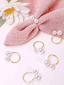 6 件仿金属珍珠餐巾环（小号），装饰餐巾环，适用于母亲节、生日、农舍、婚礼、餐厅、酒店、情人节、宴会、自助餐桌装饰、派对礼品用品、家庭厨房餐桌装饰、圣诞装饰、送给母亲的礼物 - 白色 - 查看 8