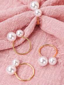 6 件仿金属珍珠餐巾环（小号），装饰餐巾环，适用于母亲节、生日、农舍、婚礼、餐厅、酒店、情人节、宴会、自助餐桌装饰、派对礼品用品、家庭厨房餐桌装饰、圣诞装饰、送给母亲的礼物 - 白色 - 查看 3